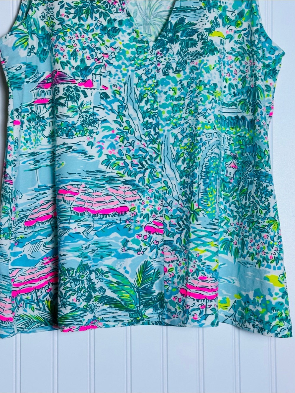 Lilly Pulitzer Kristen Tank Top L Gustavia Green Sunshine City" Resort Wear - Picture 14 of 15